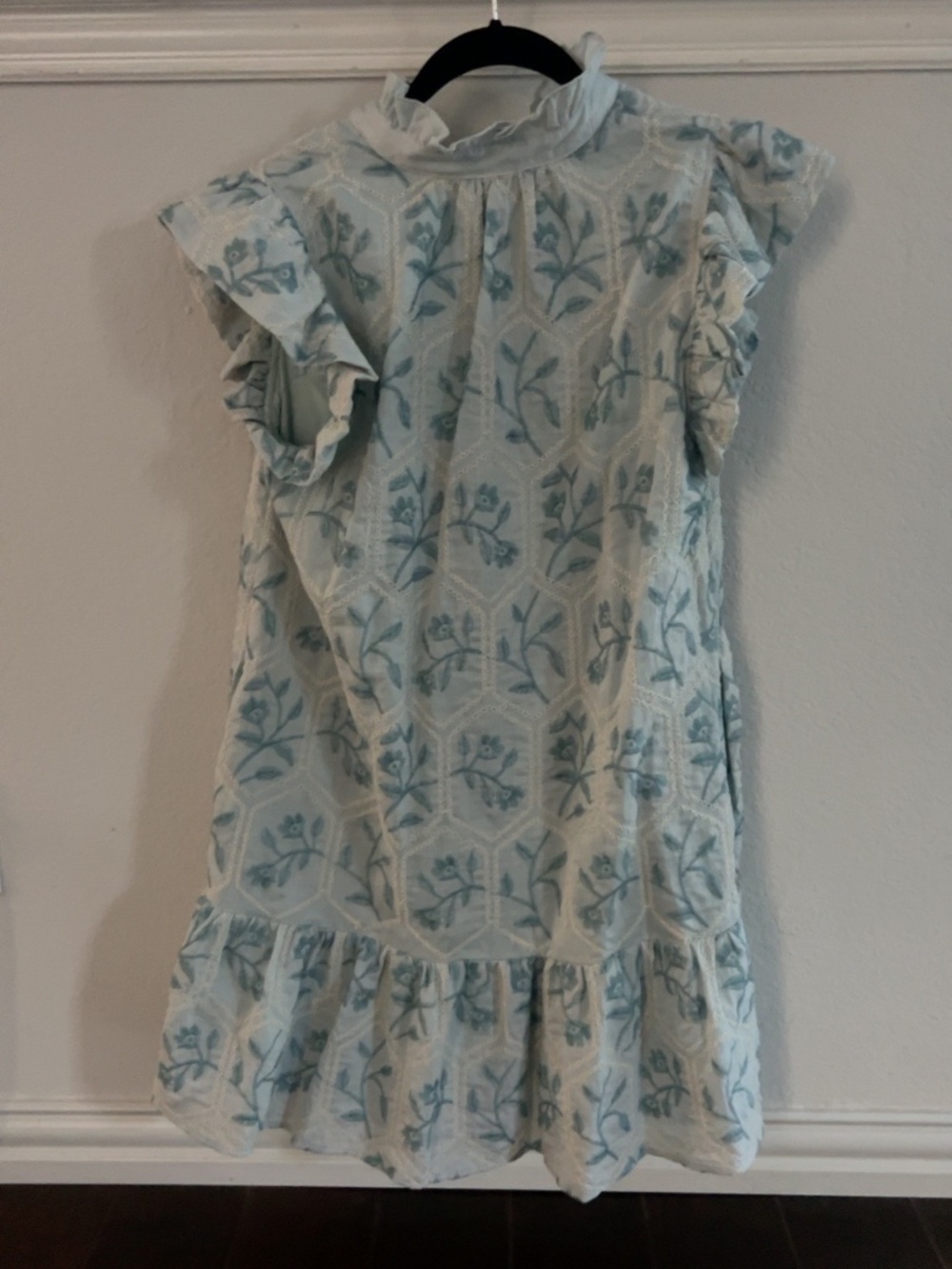 GIGIO Blue Floral Embroidered Ruffle Mini Dress Small - Picture 4 of 4